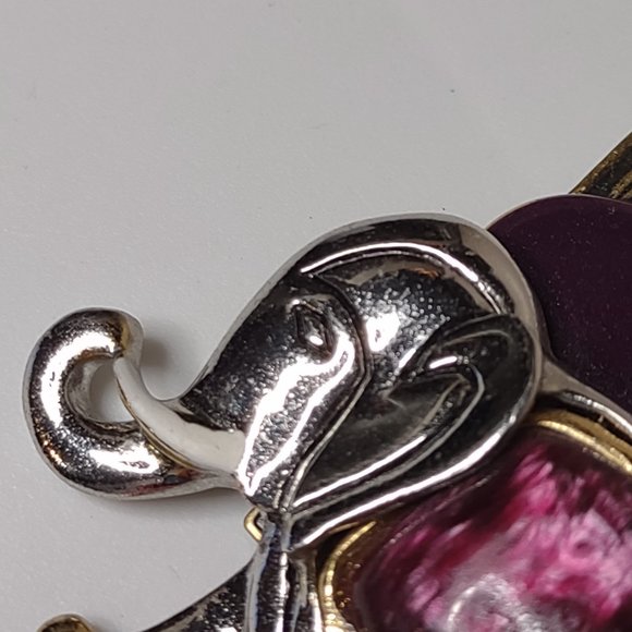Pretty Silver Tone And Purple Heavy Metal Homemade Elephant Brooch - Picture 7 of 13